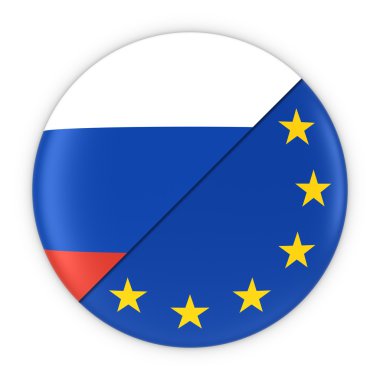 Rusya ve Avrupa İlişkileri - Rusya ve Avrupa Rozet Bayrağı 3d İllüstrasyon