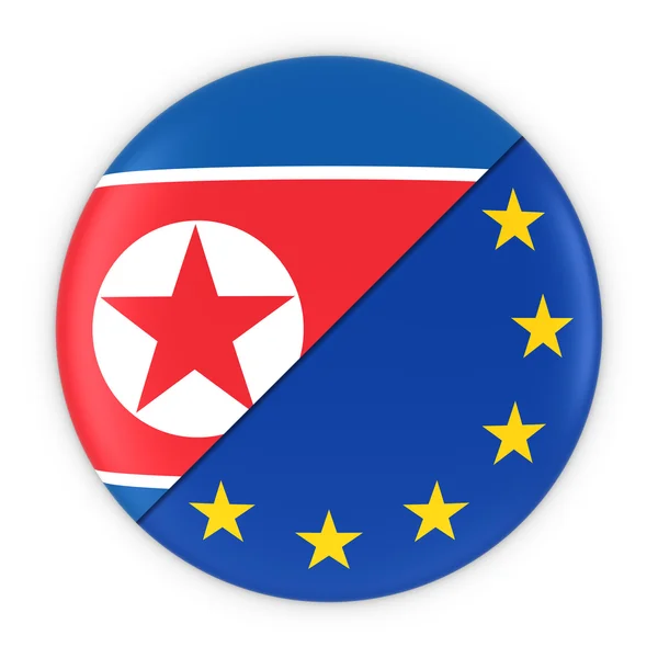 Noord-Koreaanse en Europese betrekkingen-badge vlag van Noord-Korea en Europa 3D-illustratie — Stockfoto