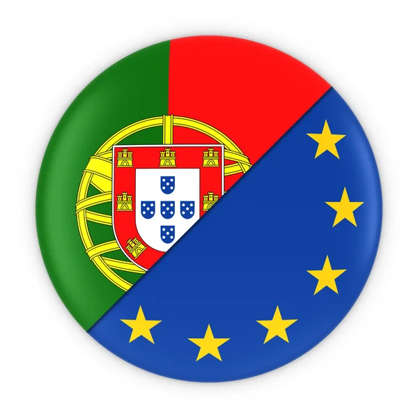 Portugiesische und europäische Beziehungen - Abzeichen Flagge Portugals und Europas 3D-Illustration — Stockfoto