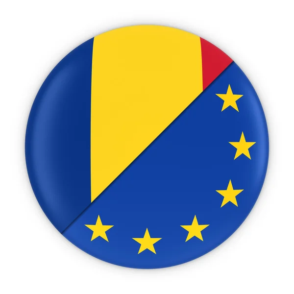 Roemeense en Europese betrekkingen-badge vlag van Roemenië en Europa 3D illustratie — Stockfoto