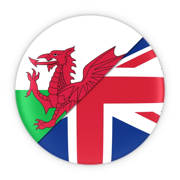 Welsh and British Relations - Badge Flag of Wales and Britain Illustrazione 3D — Foto Stock