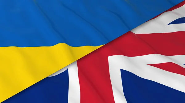 イギリス - ウクライナの旗分割ウクライナの旗とイギリス国旗 3 d イラストレーション — ストック写真