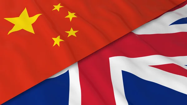 Flags of China and the United Kingdom - Split Chinese Flag and British Flag 3D Illustration — Stock Photo, Image