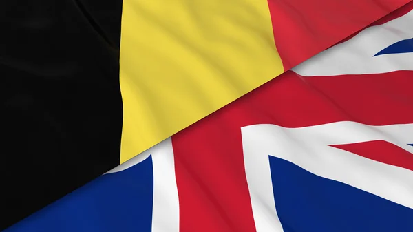 Flags of Belgium and the United Kingdom - Split Belgian Flag and British Flag 3D Illustration — Stock Photo, Image