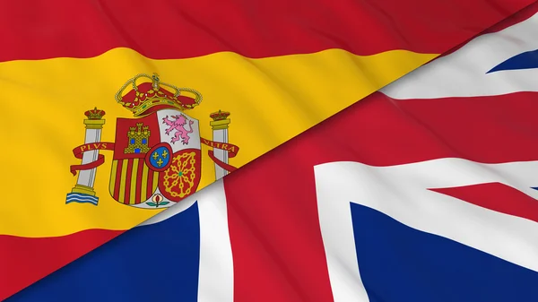 Flaggor i Spanien och Storbritannien - Split spanska flaggan och brittiska flaggan 3d Illustration — Stockfoto