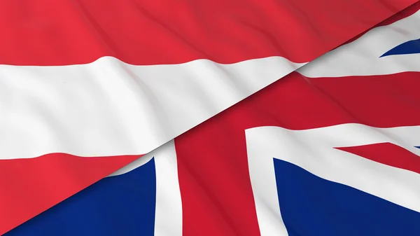 Banderas de Austria y el Reino Unido Bandera de Austria y Bandera Británica Dividida Ilustración 3D — Foto de Stock