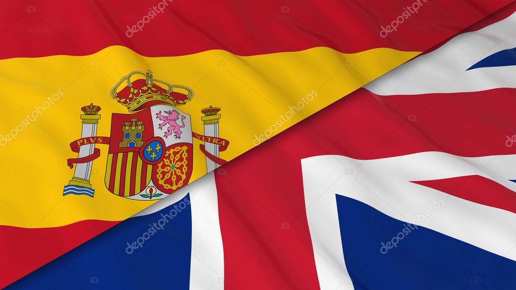 Flags of Spain and the United Kingdom Split Spanish Flag and British