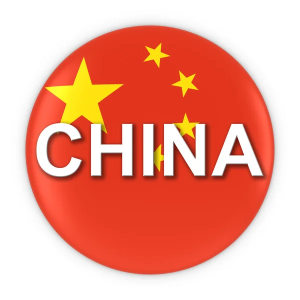 Botão de bandeira chinesa com ilustração 3D de texto da China — Fotografia de Stock
