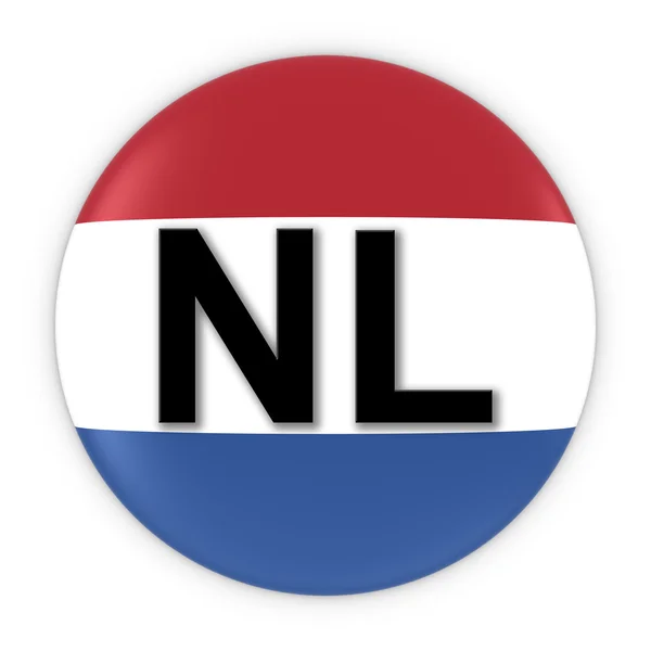 荷兰国旗按钮有两个字母的国家 Iso 代码 3d 插图 — 图库照片