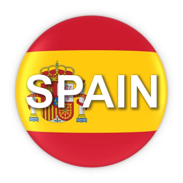 Spanska flaggan knappen med Spanien Text 3d Illustration — Stockfoto