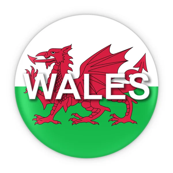 Welsh vlag knop met Wales tekst 3d illustratie — Stockfoto