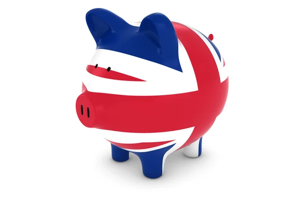 Britse valuta Concept - Britse vlag Piggy Bank 3d illustratie — Stockfoto