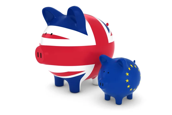Bandera del Reino Unido y Bandera de la UE Piggybanks Tipo de cambio Concept 3D Illustration —  Fotos de Stock