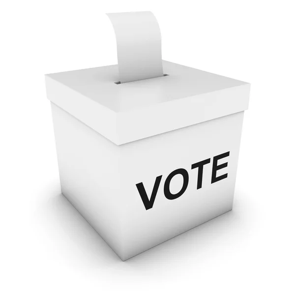Caja de votación con texto de votación y tarjeta de votación en blanco Ilustración 3D —  Fotos de Stock