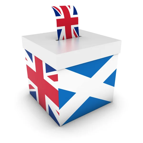 Votar por el Reino Unido - Scottish UK Referendum Ballot Box with Flags 3D Illustration —  Fotos de Stock