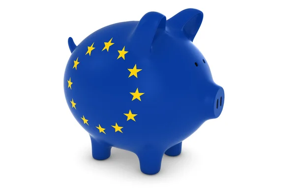 Concepto financiero europeo - Bandera de la UE Piggy Bank 3D Illustration — Foto de Stock