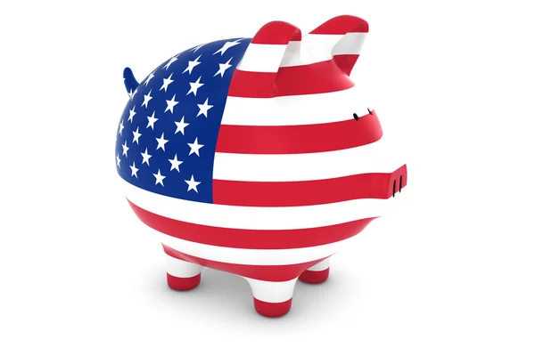 Αμερικανική οικονομική έννοια - αμερικανική σημαία γουρουνάκι Τράπεζα 3d απεικόνιση — Φωτογραφία Αρχείου