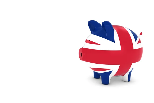 Regno Unito Bandiera Piggy Bank con White Copy Space 3D Illustrazione — Foto Stock