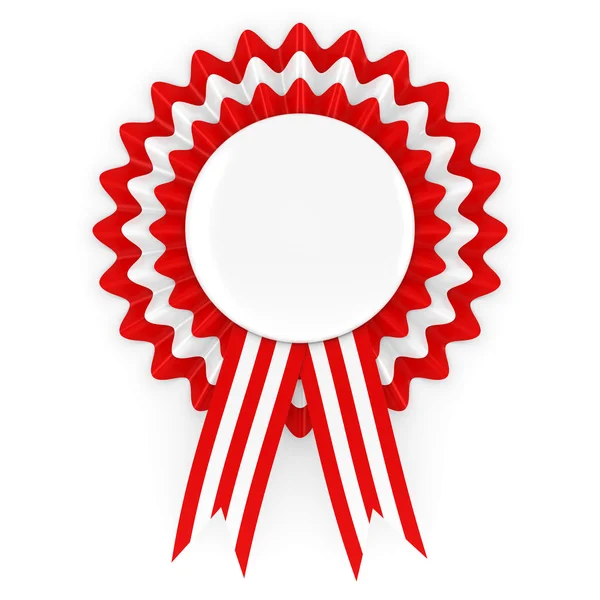 Red and White Rosette with Blank White Badge 3D Illustration — Stock Photo, Image