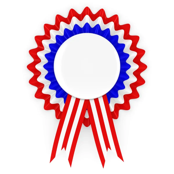 Red, White and Blue Rosette with Blank White Badge 3D Illustration — Stock Photo, Image