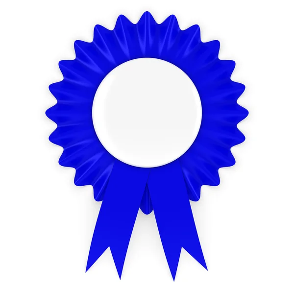 Blue Rosette with Blank White Badge 3D Illustration — Stock Photo, Image