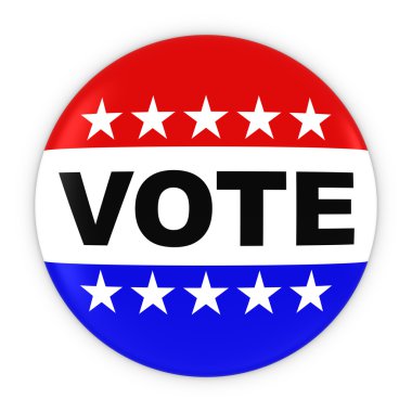 ABD seçimleri oy kırmızı beyaz ve mavi düğme 3d çizim