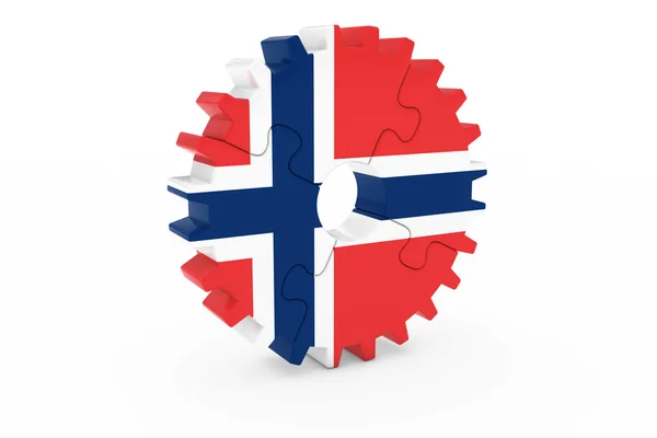 Norveç sanayi kavramı - Norveç bayrağı 3d Cog Wheel bulmaca illüstrasyon — Stok fotoğraf