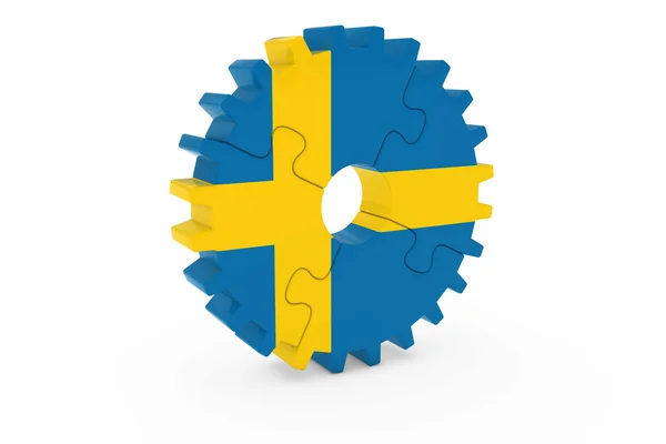 Swedish Industry Concept - Mappa della Svezia 3D Cog Wheel Puzzle Illustrazione — Foto Stock