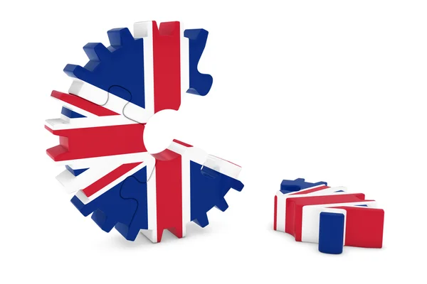 Reino Unido Flag Gear Puzzle con Pieza en el Piso Ilustración 3D —  Fotos de Stock