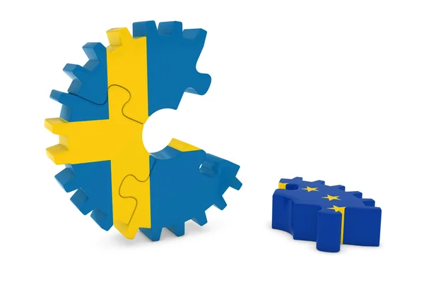 Sweden and Europe Relations Concept 3D Cog Flag Puzzle Illustration — Stock Photo, Image