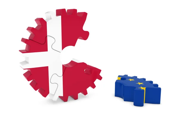 Denmark and Europe Relations Concept 3D Cog Flag Puzzle Illustration — Stock Photo, Image