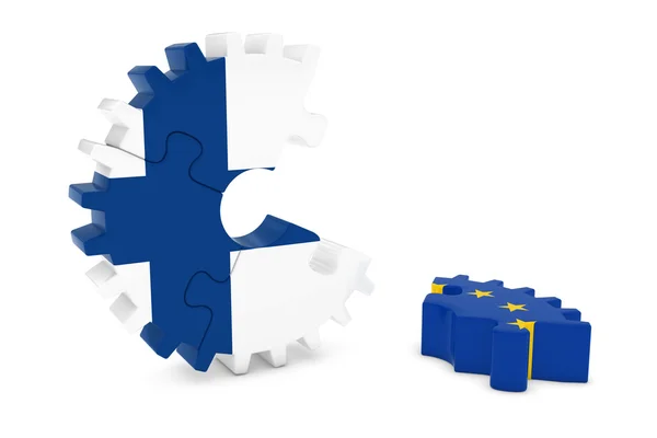 Finland and Europe Relations Concept 3D Cog Flag Puzzle Illustration — Stock Photo, Image