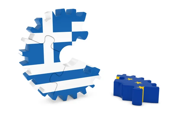Grecia ed Europa Relazioni Concetto 3D Cog Flag Puzzle Illustrazione — Foto Stock