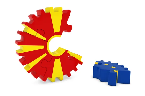 Macedonia and Europe Relations Concept 3D Cog Flag Puzzle Illustration — Stock Photo, Image