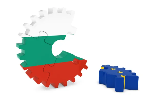 Bulgária e Europa Relações Concept 3D Cog Bandeira Puzzle Ilustração — Fotografia de Stock