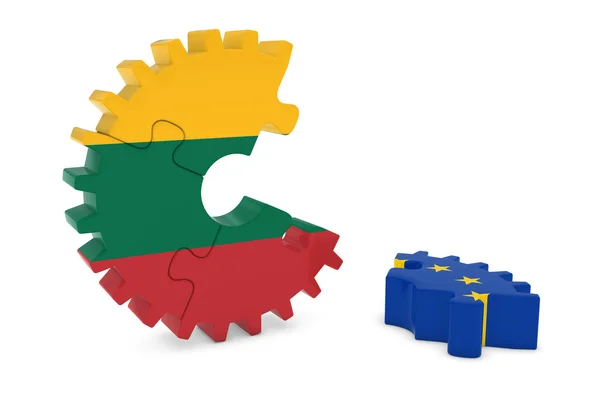 Lithuania and Europe Relations Concept 3D Cog Flag Puzzle Illustration — Stock Photo, Image