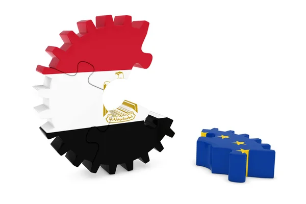 Egypt and Europe Relations Concept 3D Cog Flag Puzzle Illustration — Stock Photo, Image