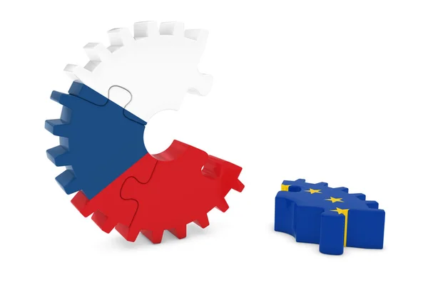 Czech Republic and Europe Relations Concept 3D Cog Flag Puzzle Illustration — Stock Photo, Image