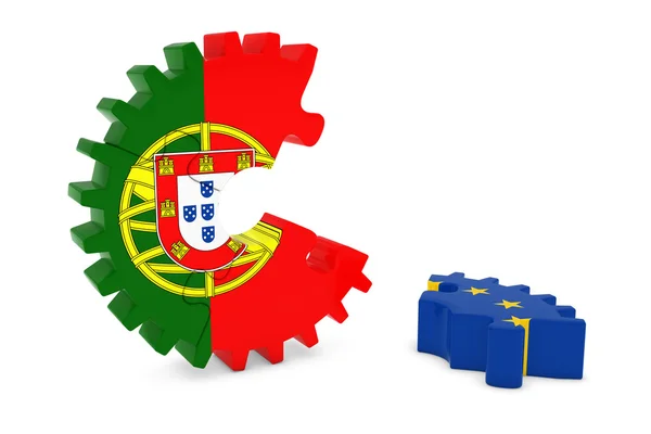 Концепция отношений Португалии и Европы 3D Cog Flag Puzzle Illustration — стоковое фото