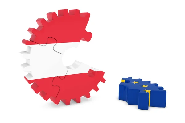 Austria and Europe Relations Concept 3D Cog Flag Puzzle Illustration — Stock Photo, Image