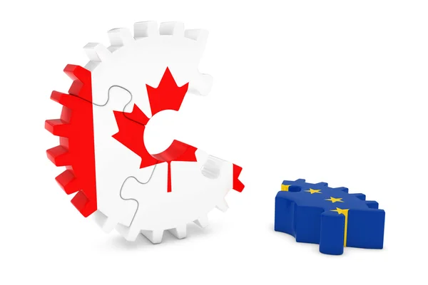 Canada en Europa betrekkingen Concept 3d Cog vlag puzzel illustratie — Stockfoto