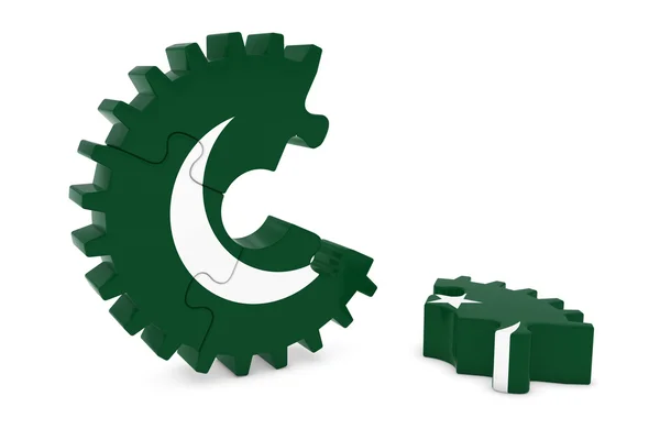 Pakistan bayrağı üzerinde bulmaca parça ile dişli döşeme 3d çizim — Stok fotoğraf