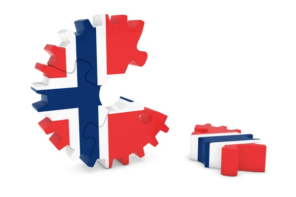 Norveç bayrağı üzerinde bulmaca parça ile dişli döşeme 3d çizim — Stok fotoğraf