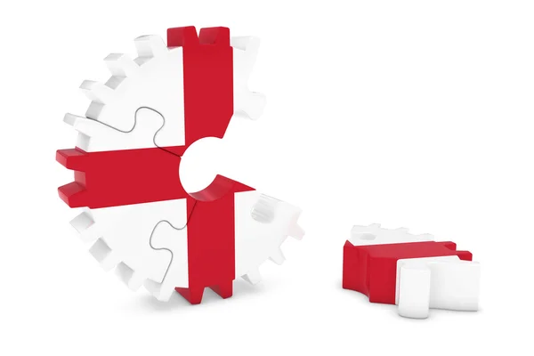 English Flag Gear Puzzle with Piece on Floor 3D Illustration — Stock Photo, Image