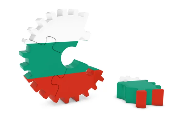 Enigma de engrenagem de bandeira búlgara com peça no chão ilustração 3D — Fotografia de Stock