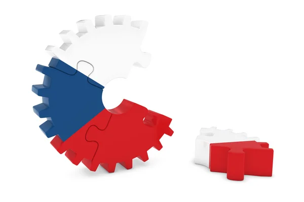 Puzzle à engrenages drapeau tchèque avec pièce sur le plancher Illustration 3D — Photo