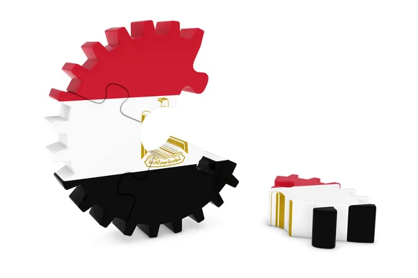 Ingranaggio bandiera egiziana Puzzle con pezzo sul pavimento Illustrazione 3D — Foto Stock