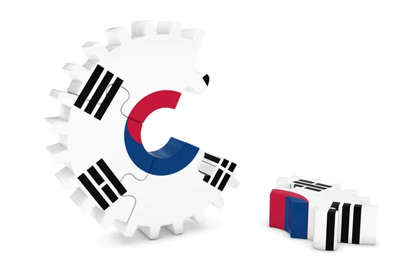 Ingranaggio della bandiera sudcoreana Puzzle con pezzo sul pavimento Illustrazione 3D — Foto Stock