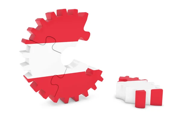 Ingranaggio bandiera austriaca Puzzle con pezzo sul pavimento Illustrazione 3D — Foto Stock