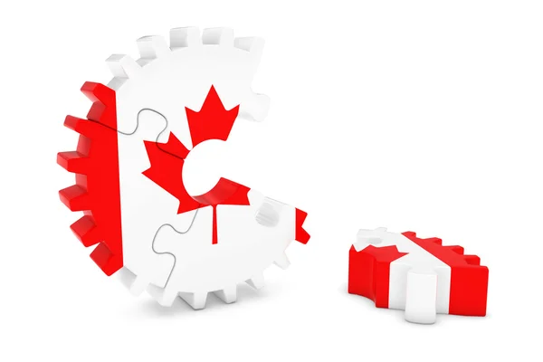 Canadese vlag vistuig puzzel met stuk op vloer 3d illustratie — Stockfoto